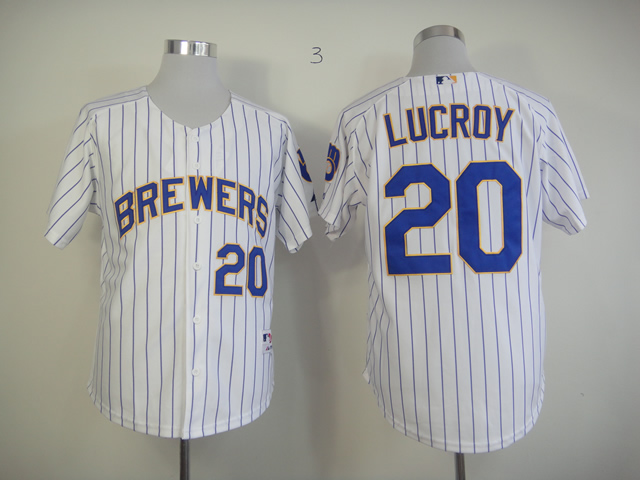 Men Milwaukee Brewers 20 Lucroy White Stripe MLB Jerseys